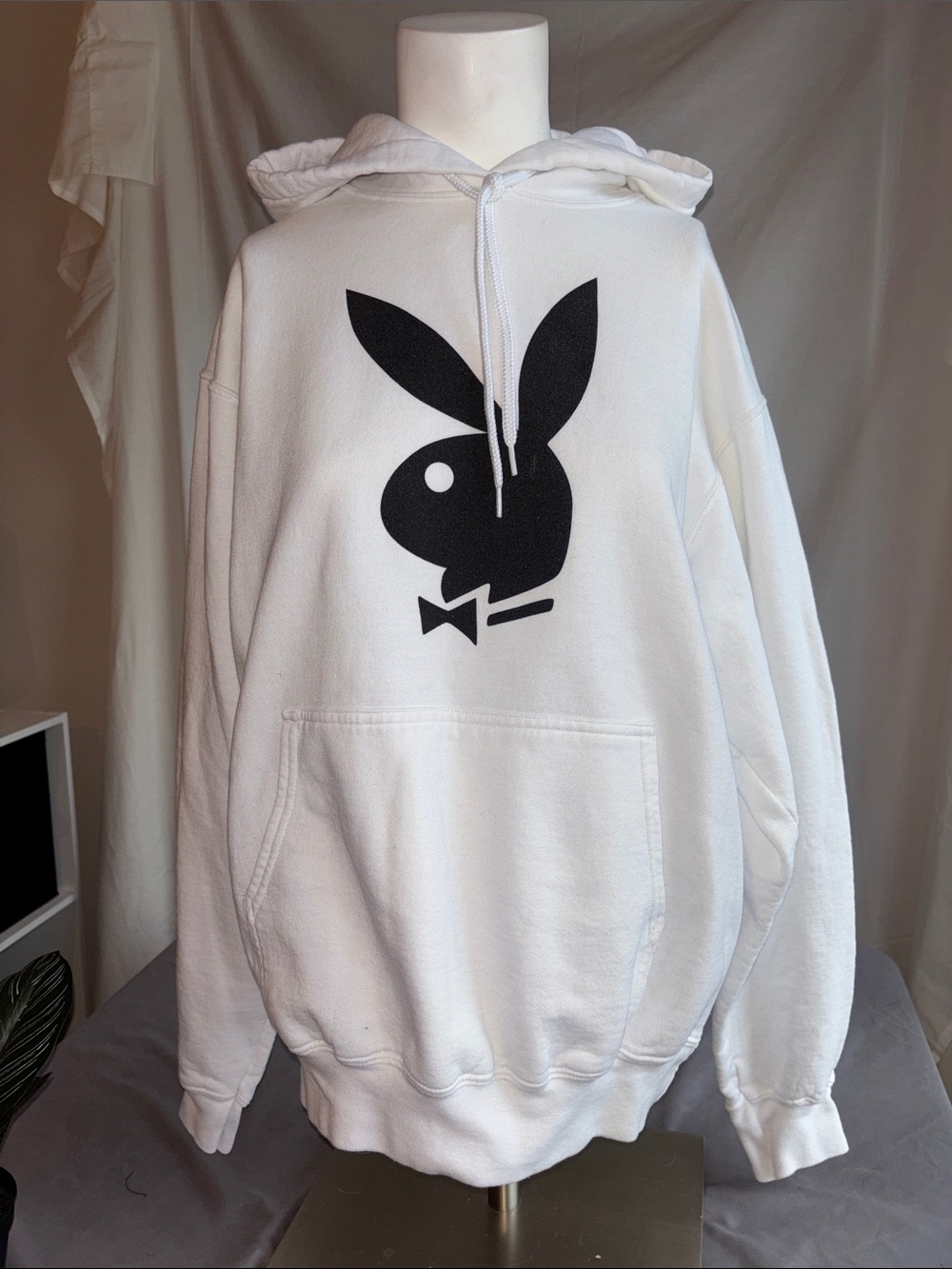 PacSun White Hoodie with Black Playboy Bunny Graphic
